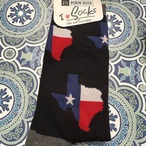 Robin Ruth Texas Map Men's Socks - Black, Red, Blue, and White